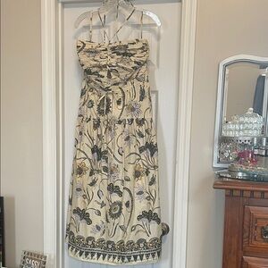 Ulla Johnson ‘Ella’ Cream Floral Midi Dress with Black & Yellow Motif